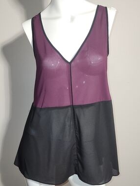 Narciso Rodriguez Plum and Black Sheer V-Neck Tank